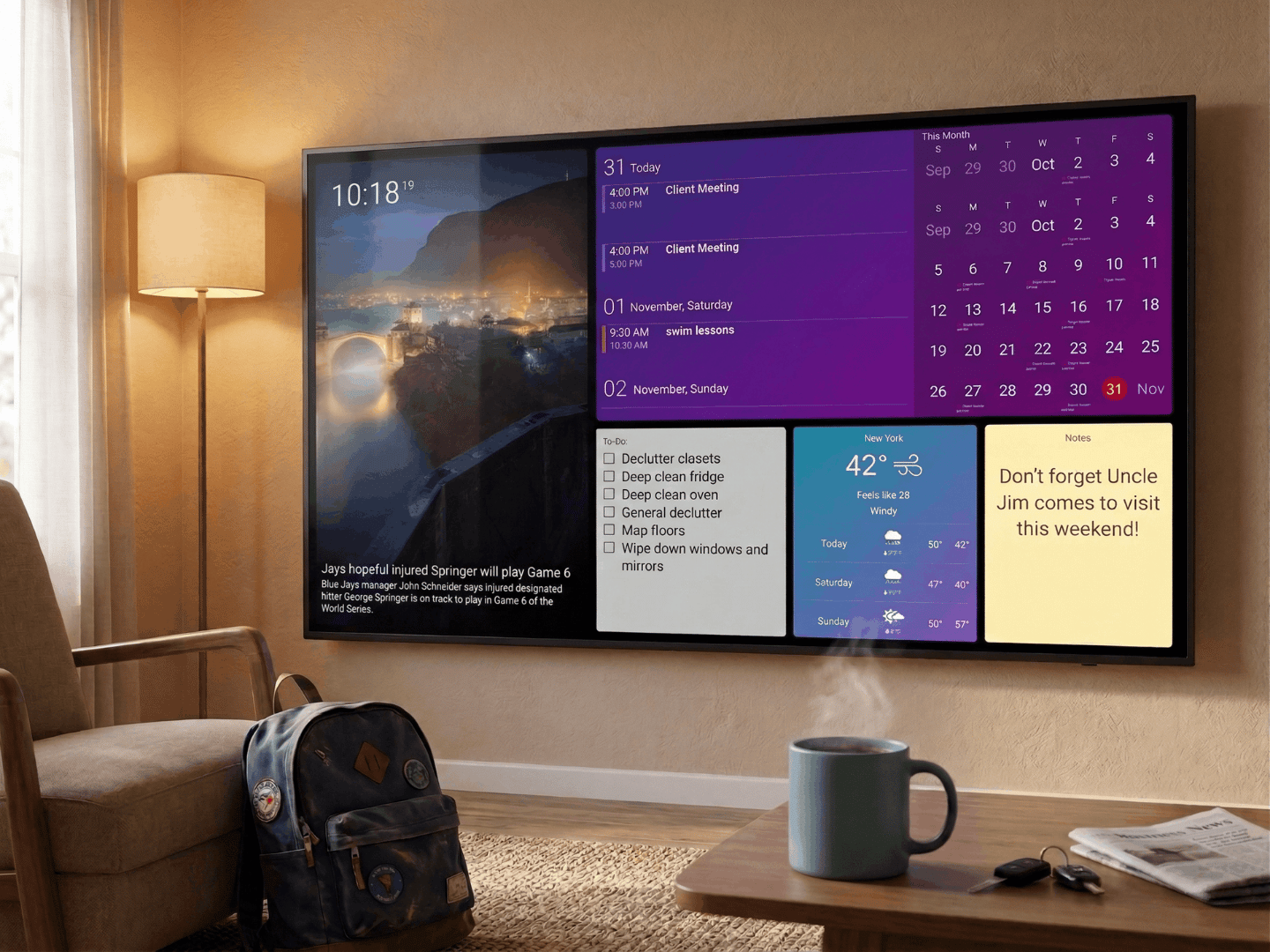 Morning briefing DAKboard on a Smart TV